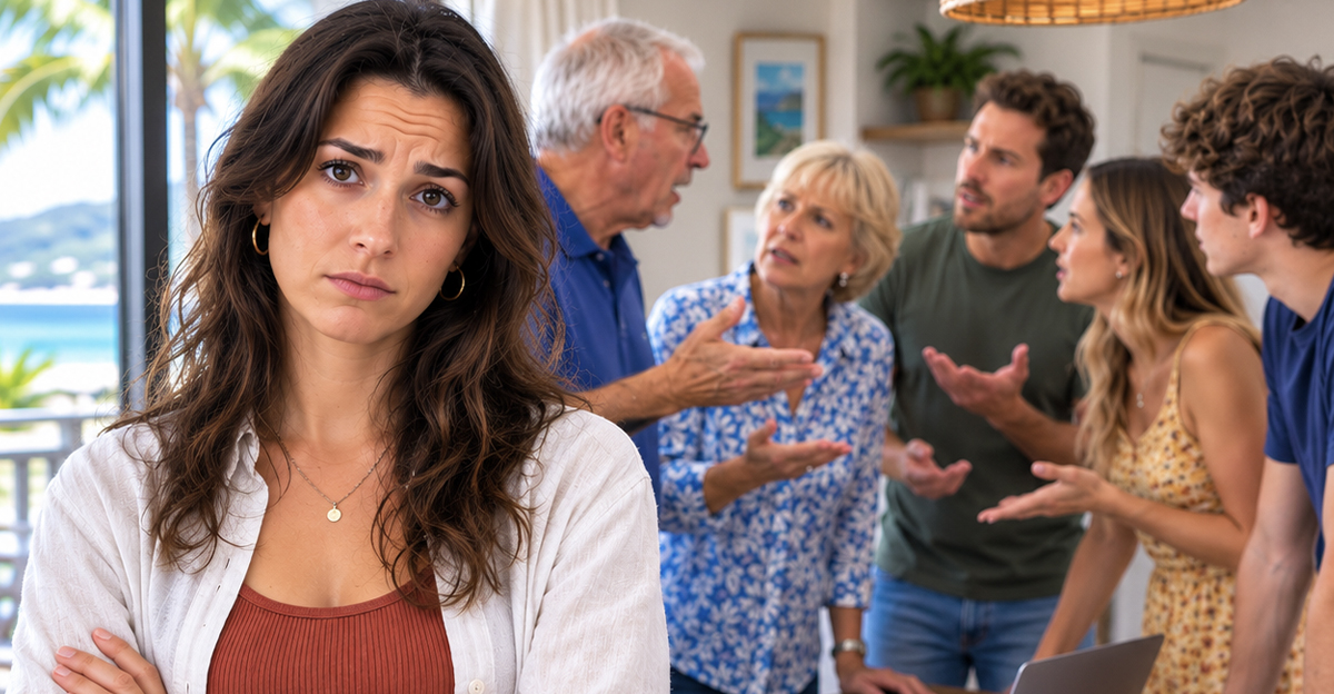 AI-generated image of a family bickering over their family vacation.