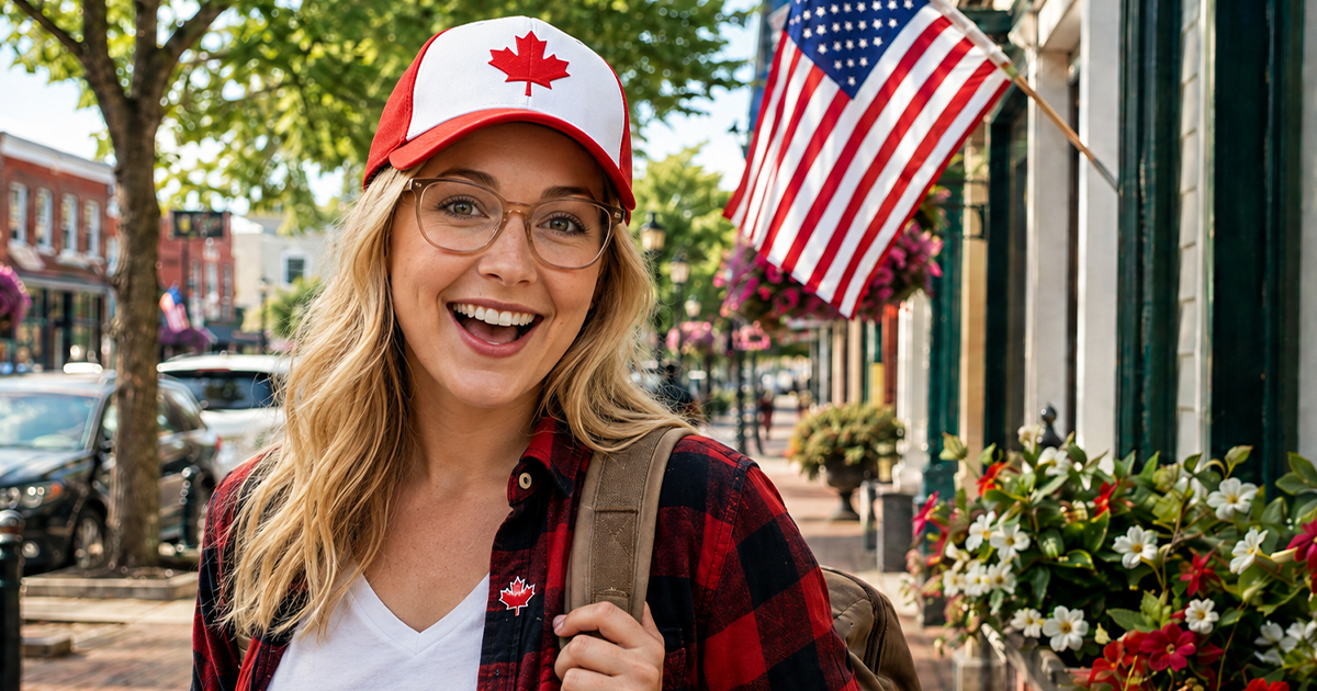 Canadian woman in an American town