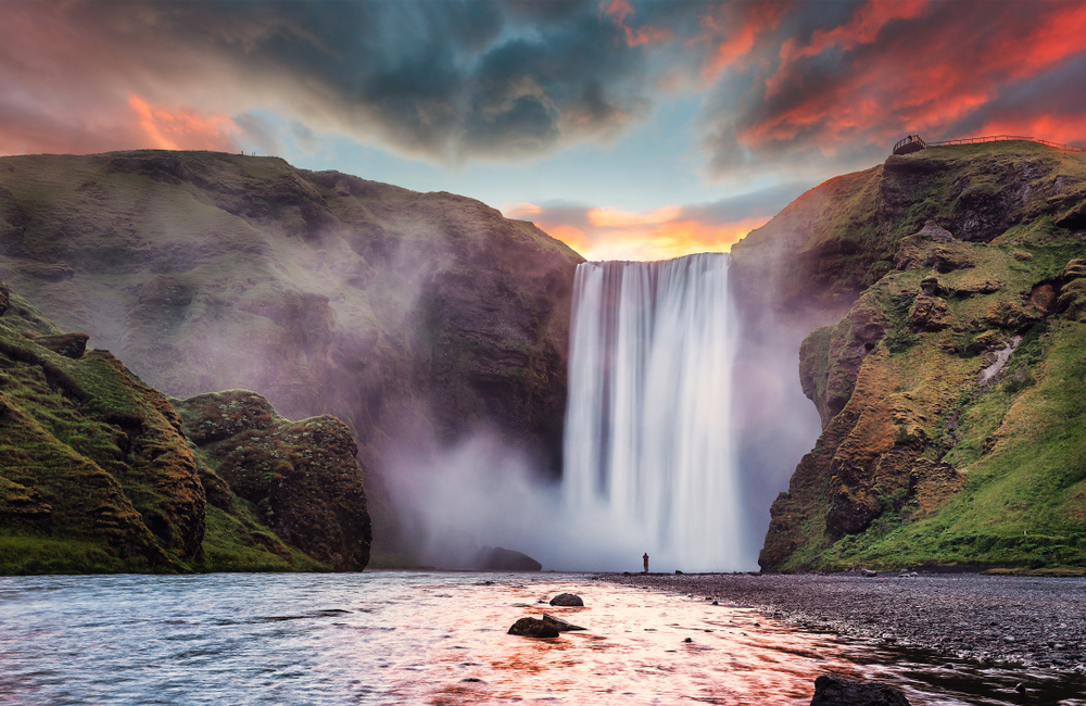 Icelandic,Landscape.,Classic,Long,Exposure,View,Of,Famous,Skogafoss,Waterfall