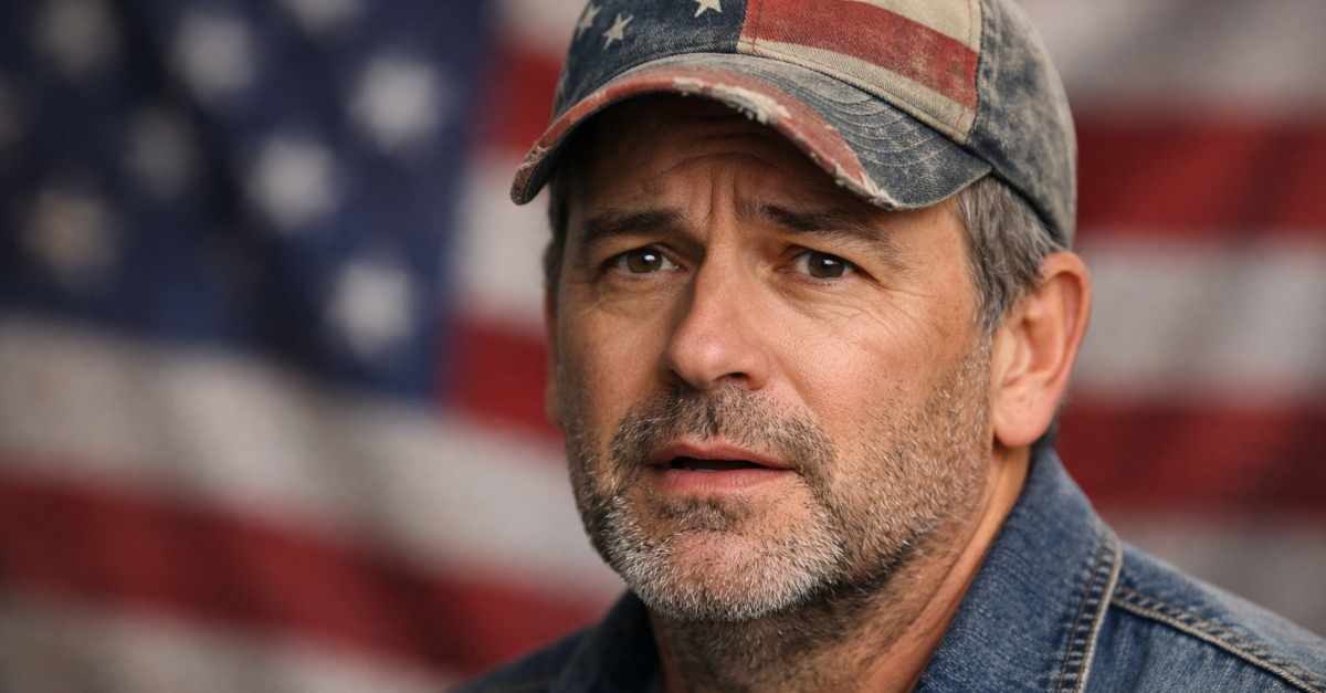 American man with USA flag in background