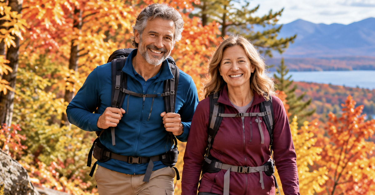 AI-generated image of a couple hiking in the fall.