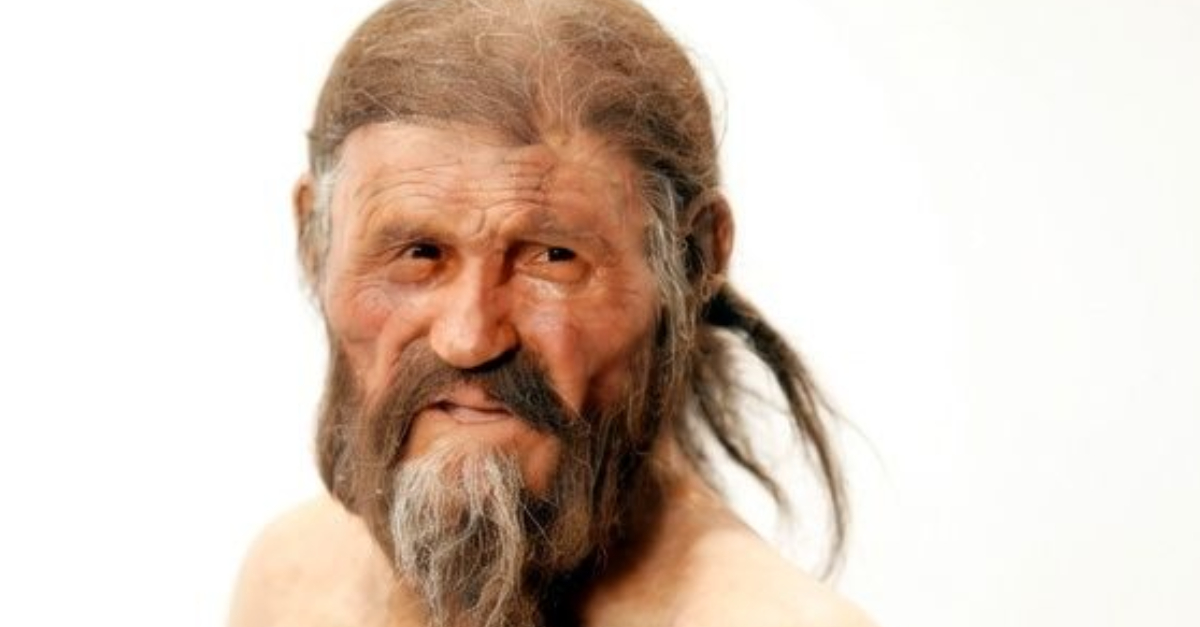 A statue representing an iceman named Oetzi