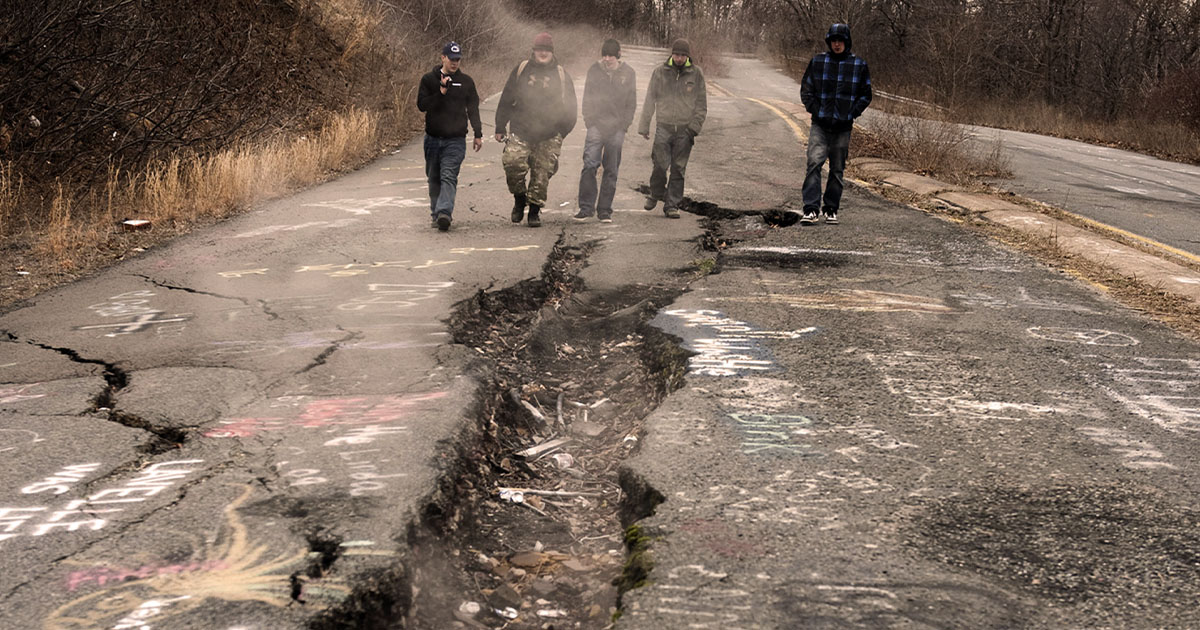 Broken road in Centralia ghost town, Pennsylvania
