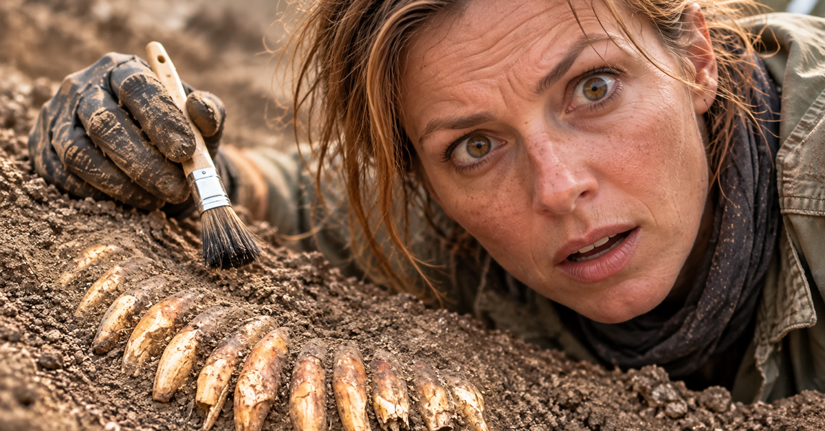 AI-generated image of an archaeologist examining ancient teeth