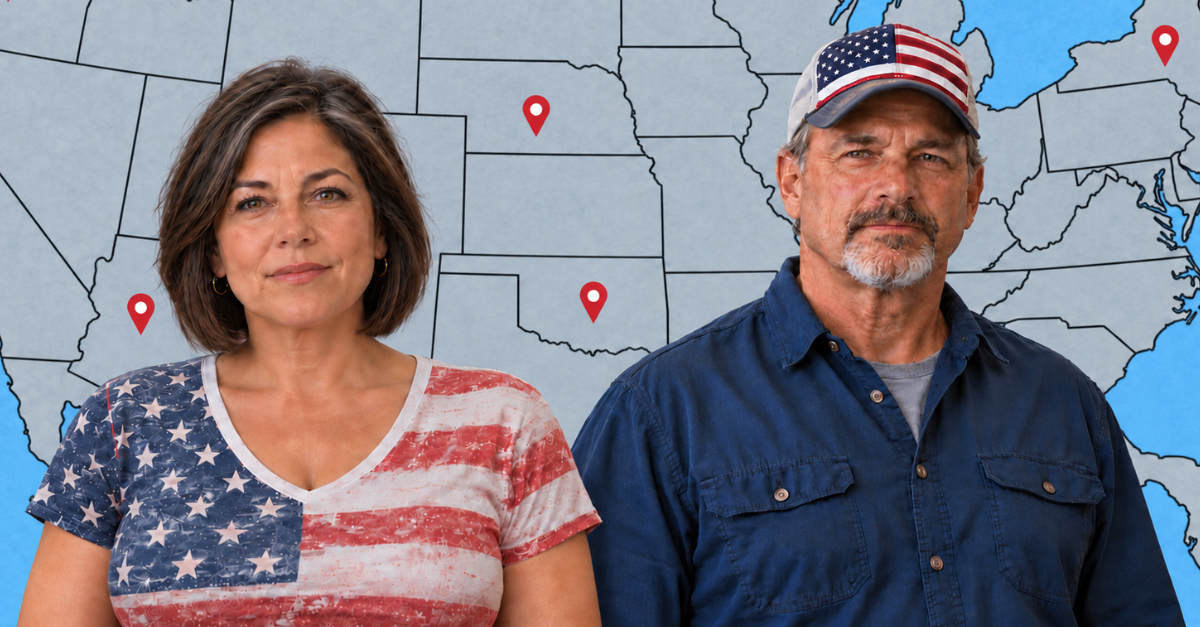 American Woman and Man, USA map background