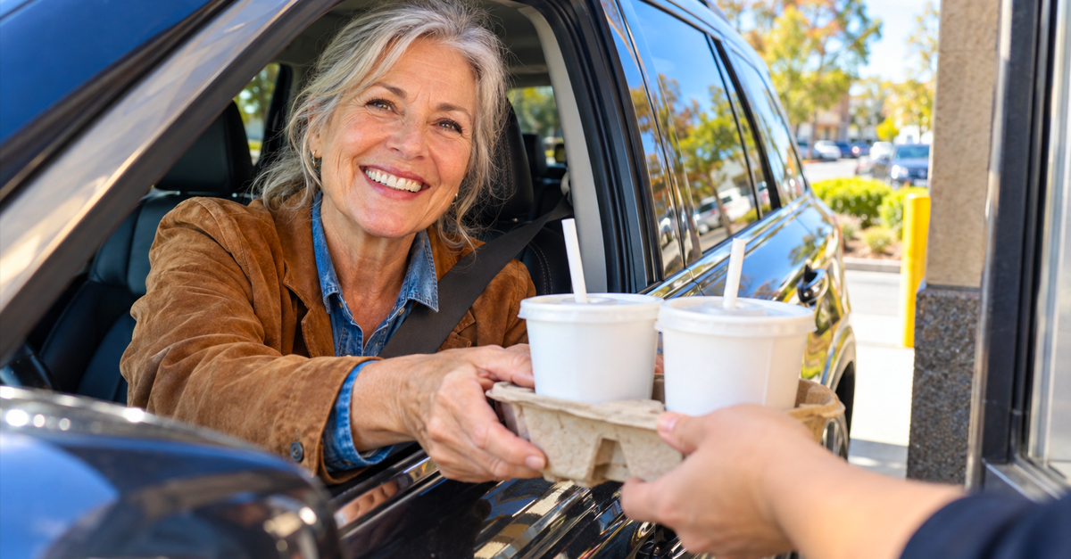 AI-generated image of a woman at a drive-thru window