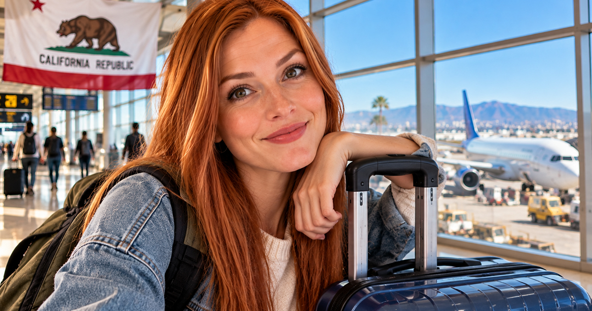 Red haired woman in an airport