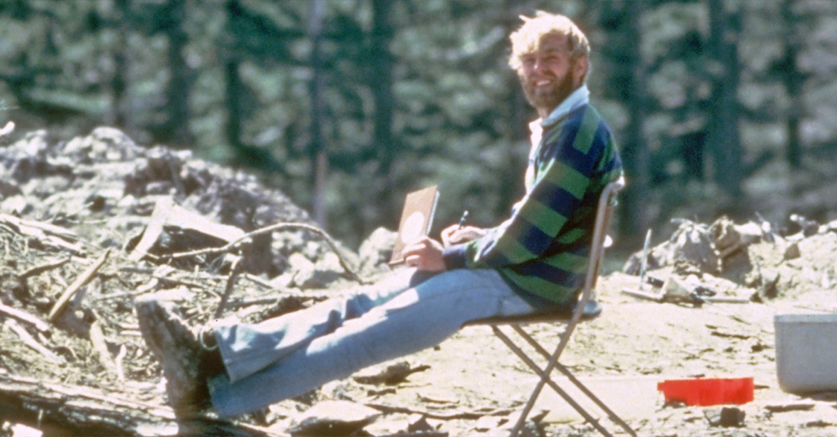 The last picture taken of Johnston on May 17, 1980, 13 hours before his death at the eruption site