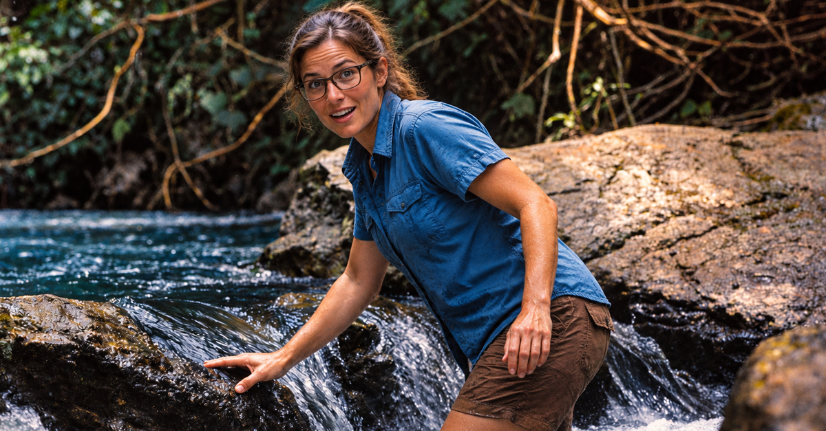 AI-generated image of woman standing in creek