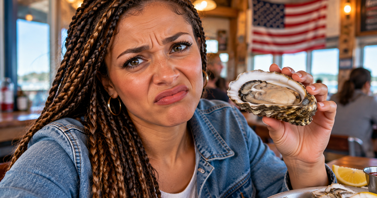 Disgusted woman holding weird food