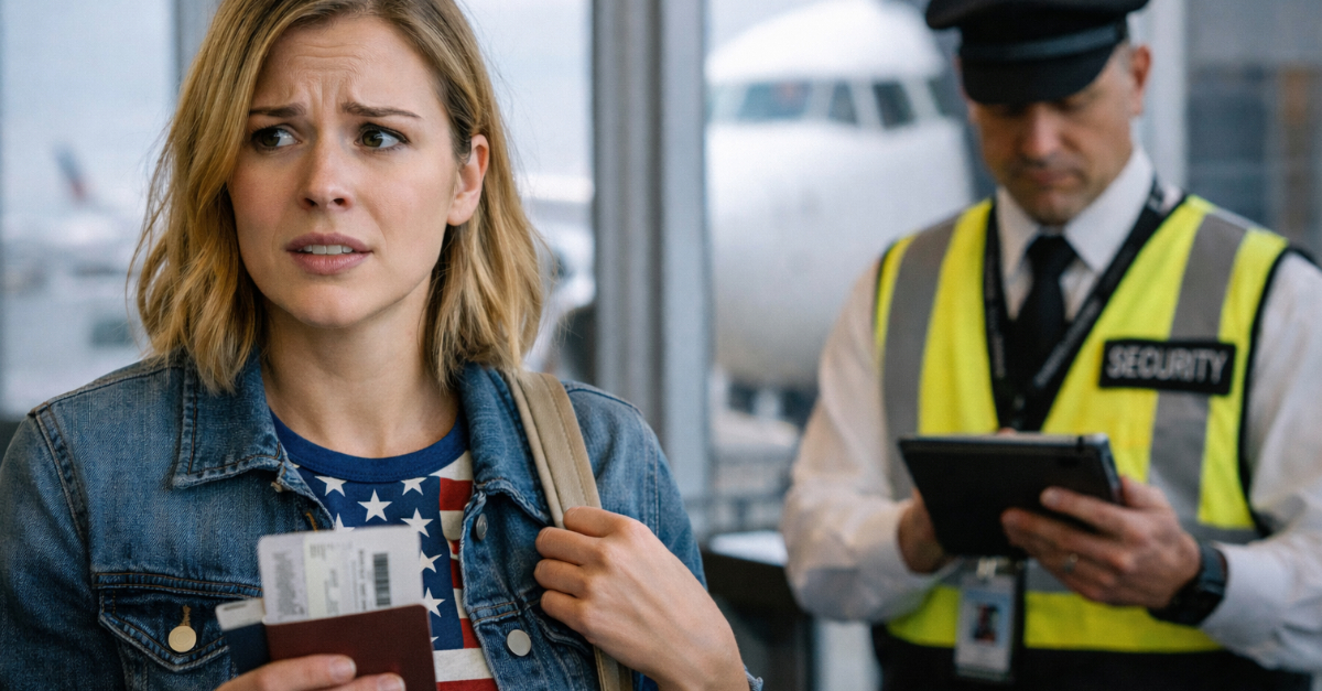 Woman At the airport gate with concern
