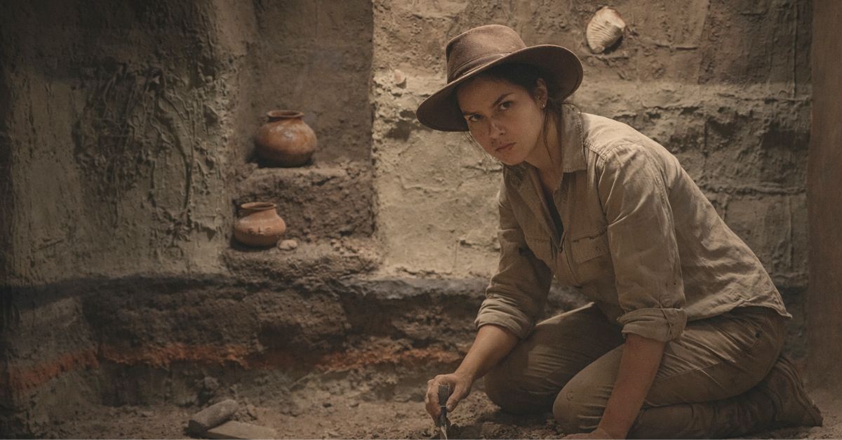 Archaeologist at Maya grave