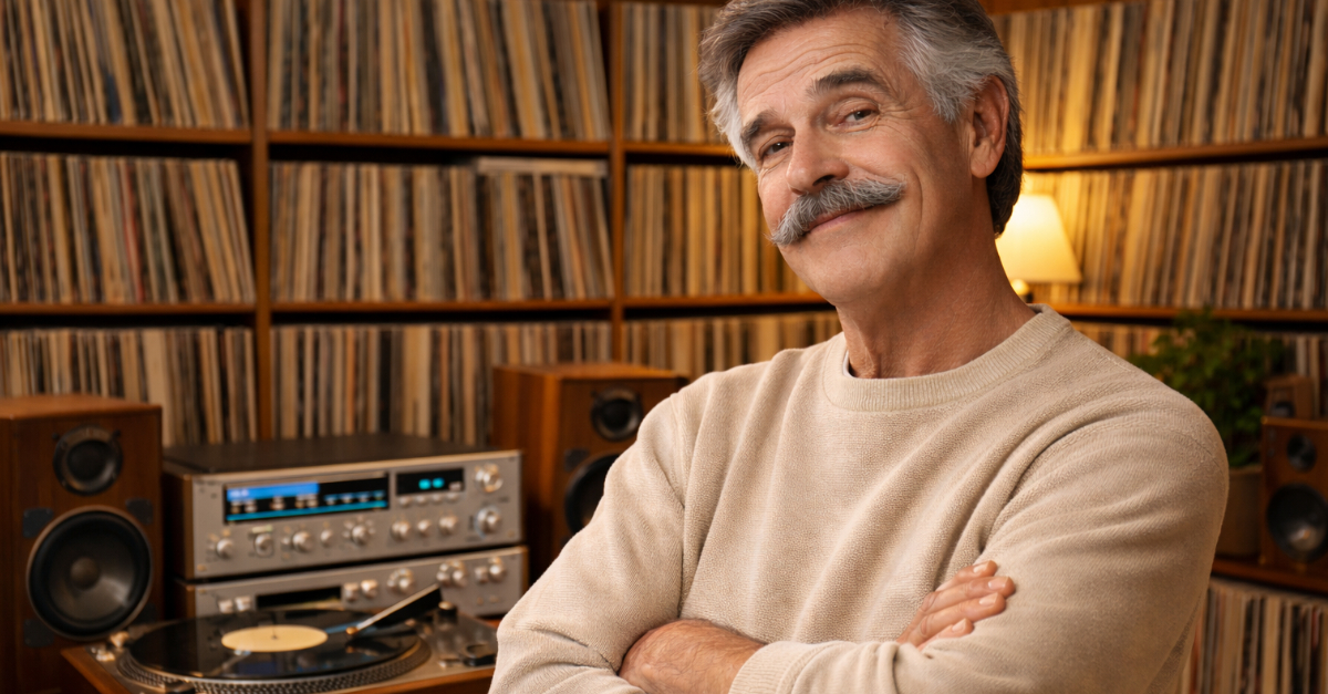 Boomer with record collection