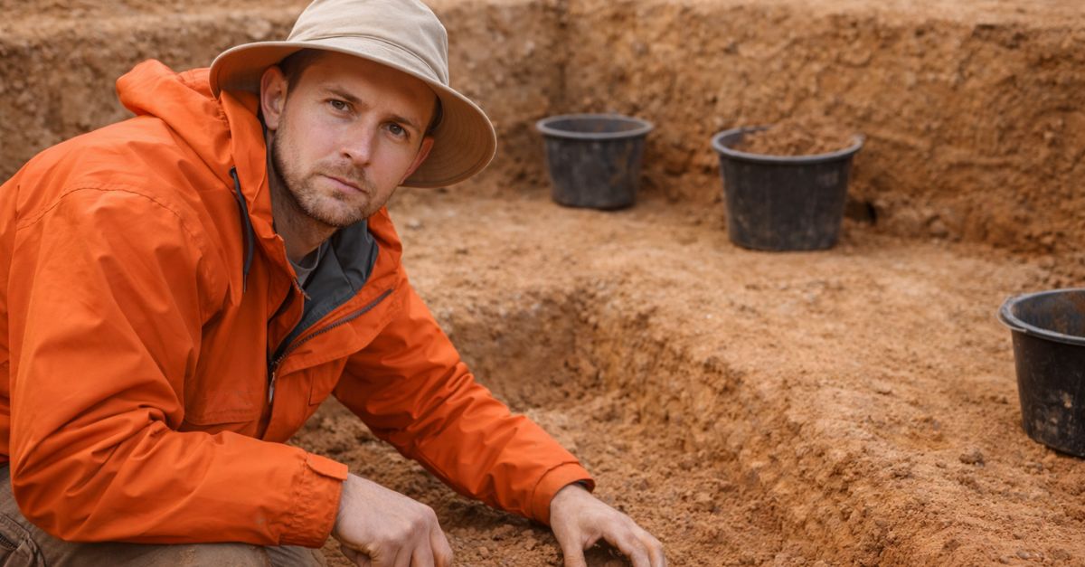 Archaeologist at a dig site
