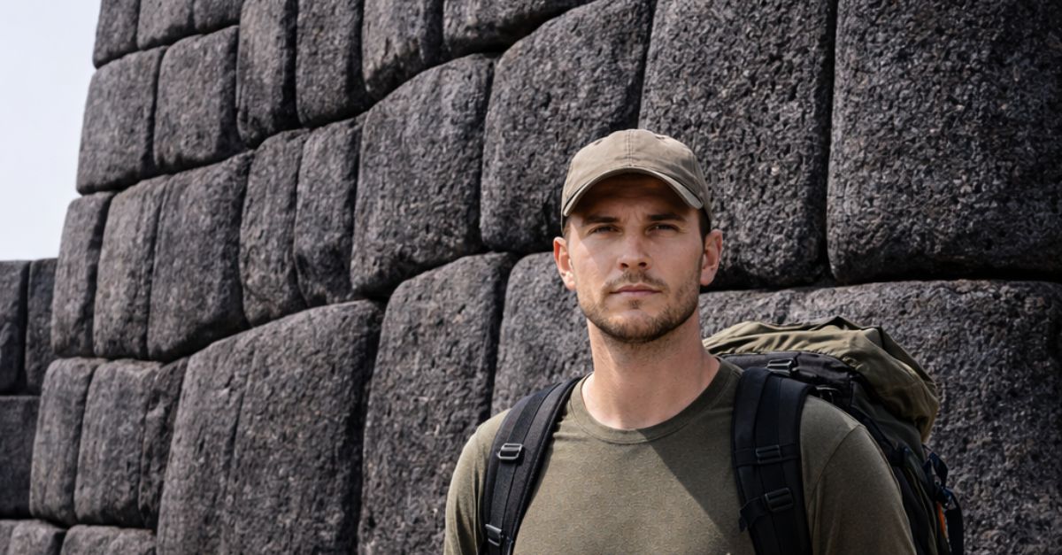 Man standing near a granite wall