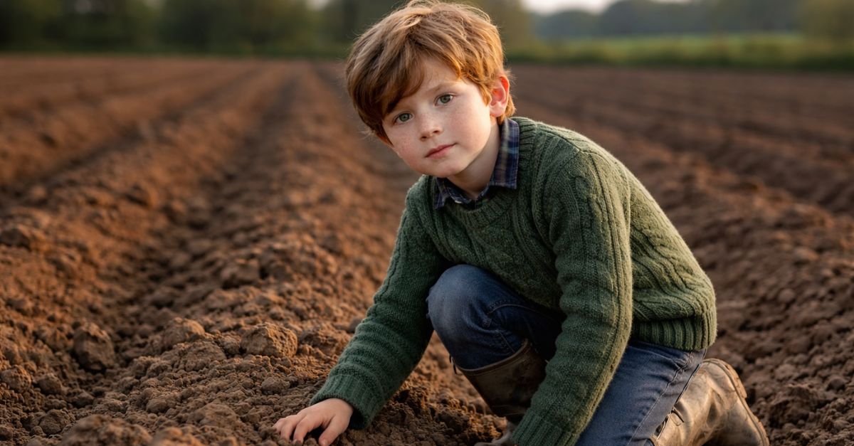 Boy in a ploughed field
