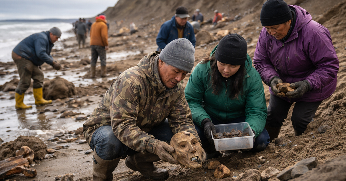 Locals finding artifacts on Alaskan beach.