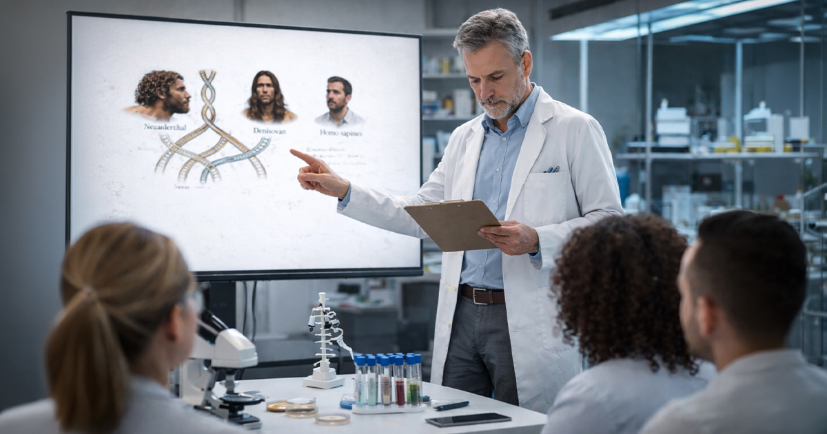 Scientist presenting a DNA study