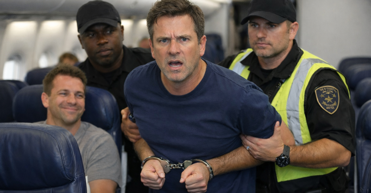 man escorted off plane in handcuffs