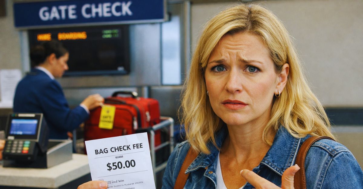 Woman worried airport Gate-Check