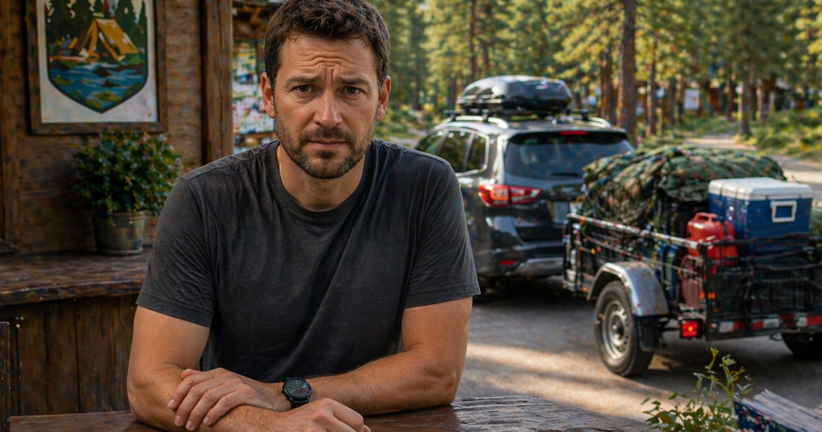 Concerned man at a campground.