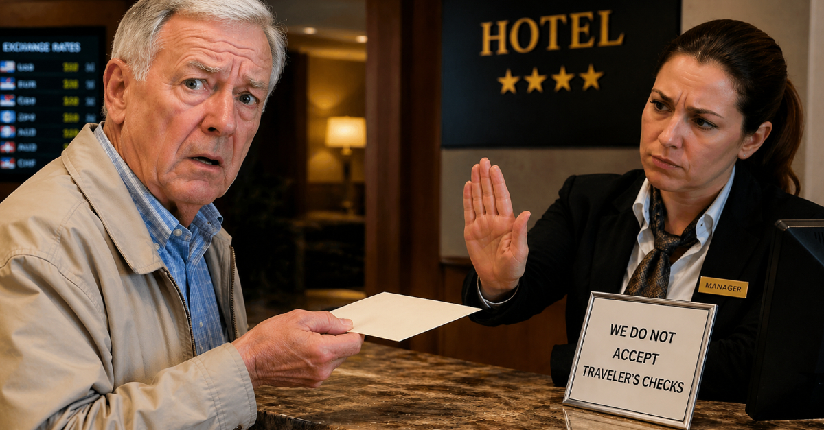 older man traveler's checks denied
