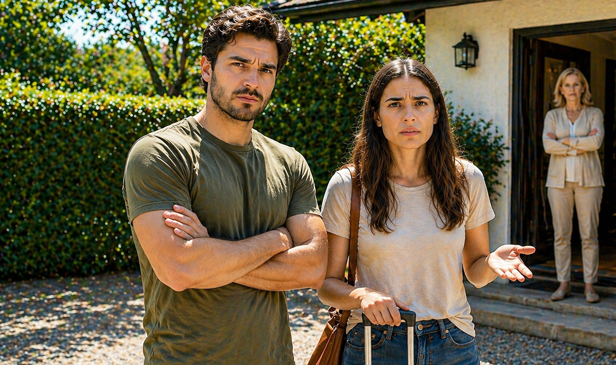 AI-generated image of guests worried about an Airbnb repair charge.