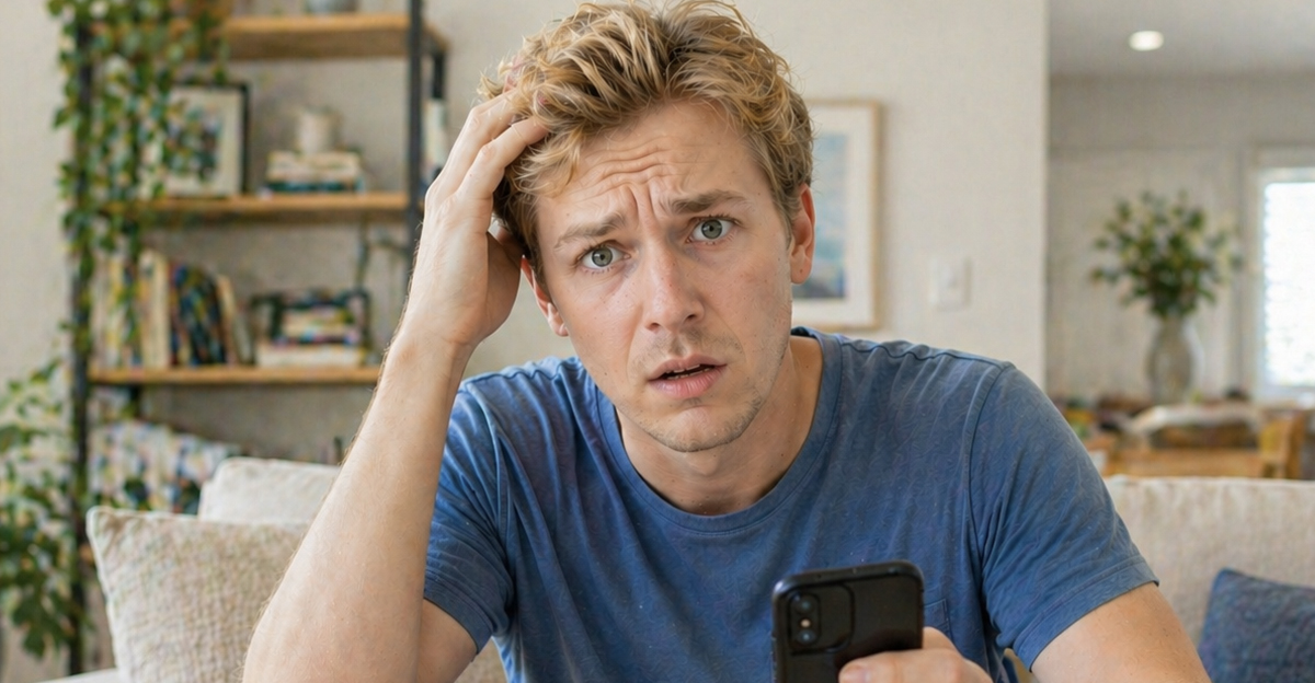 AI-generated image of a man worried about a travel agent scam.
