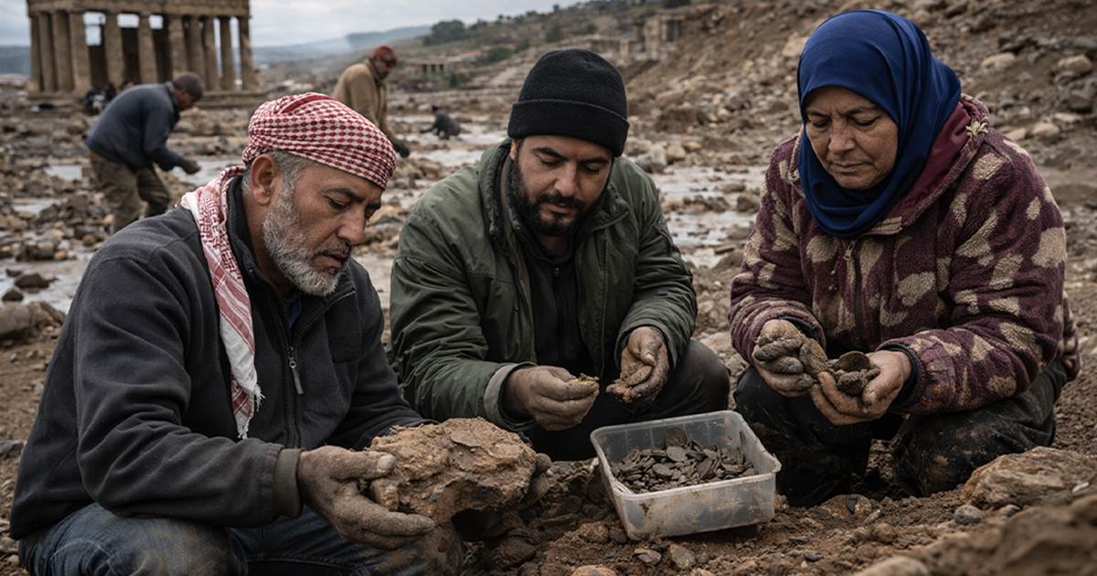 Libyan residents searching for ancient artifacts at the historical site of Cyrene.