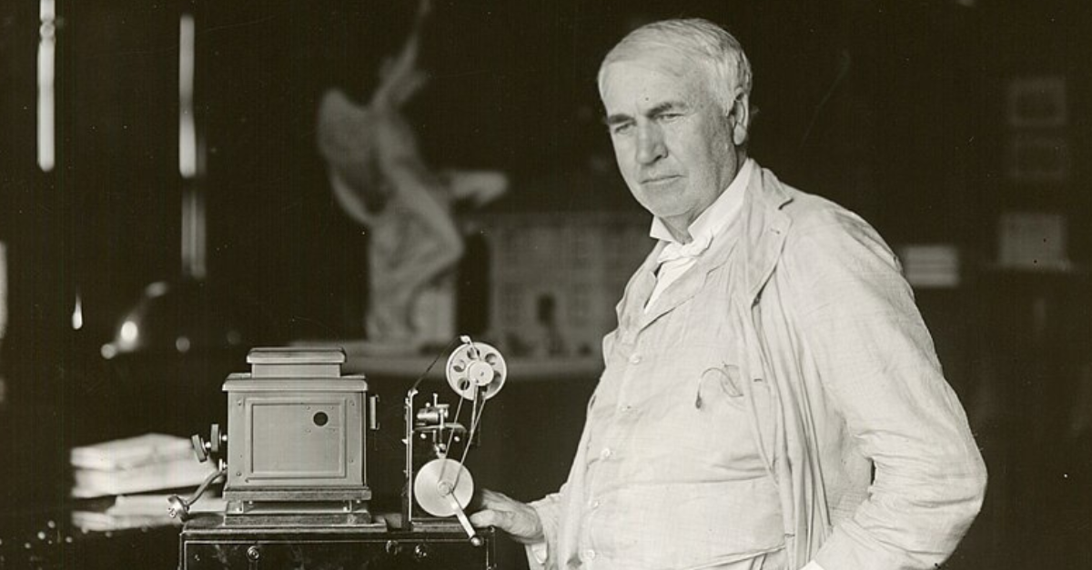 Thomas Edison with Home Projecting Kinetoscope.