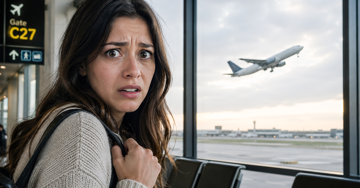 Scared girl with a fear of flying.
