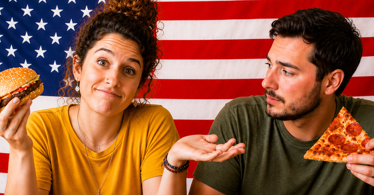 A woman and a man eating fast food.