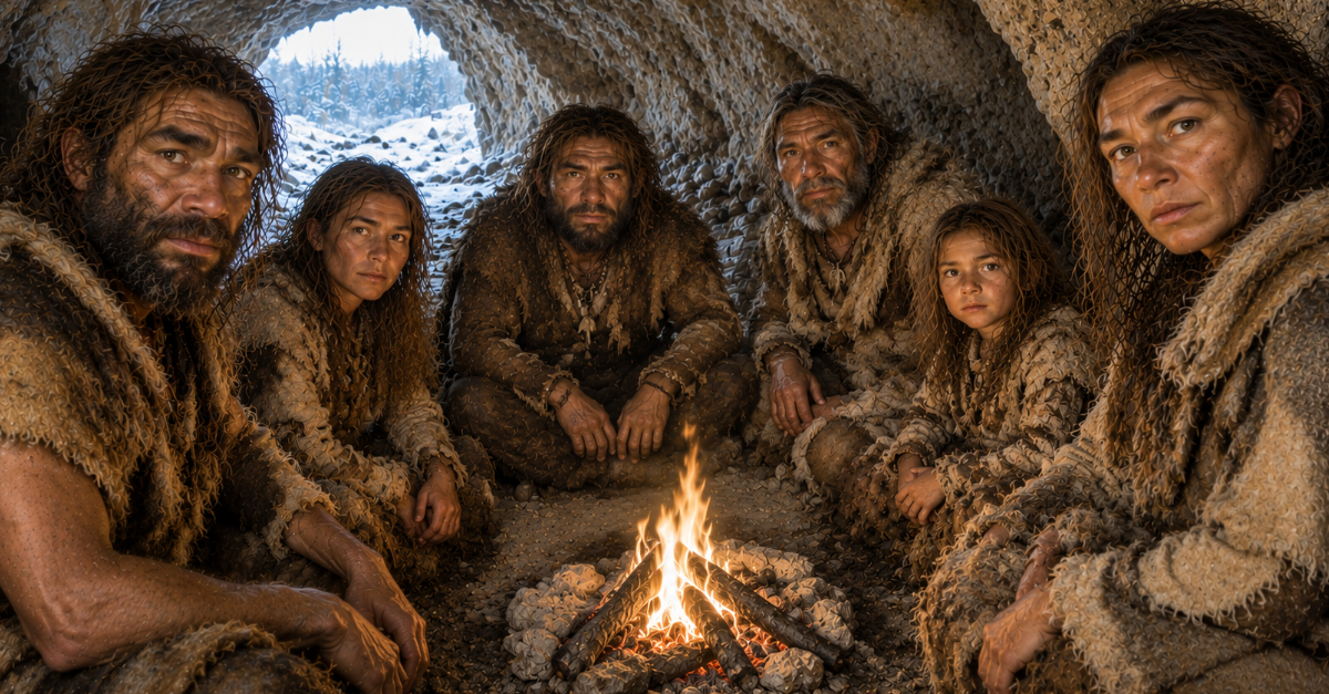 Neanderthal group in cave