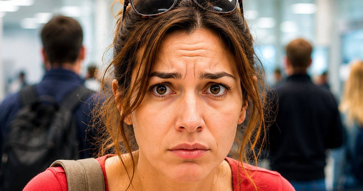 Concerned woman in an airport