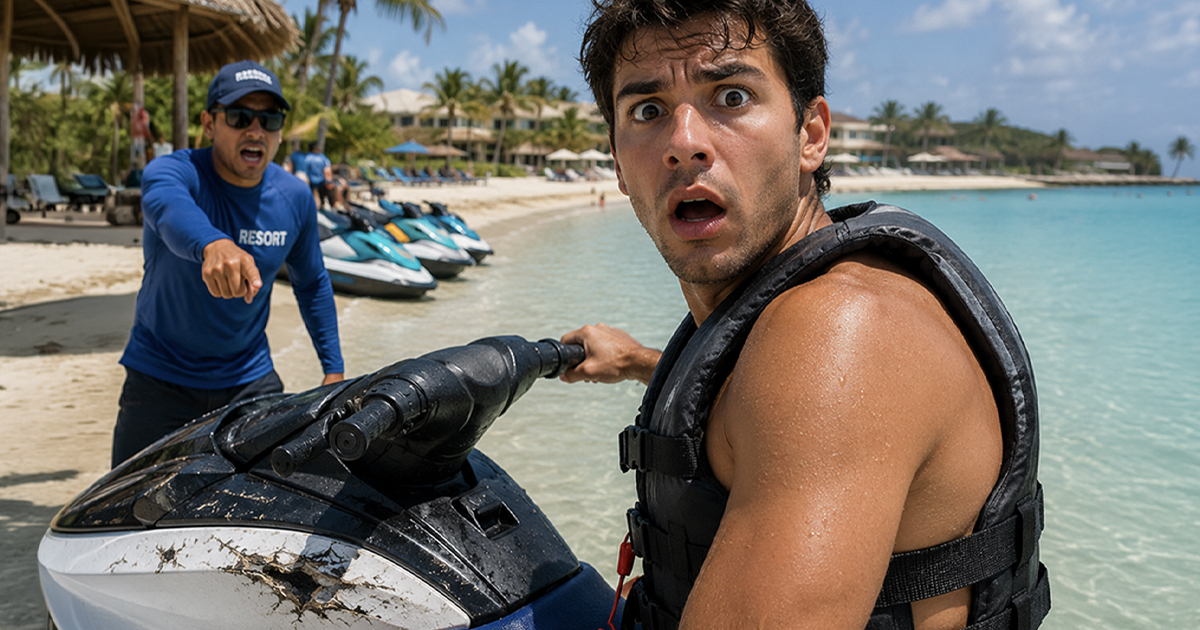 Shocked man on a jet ski