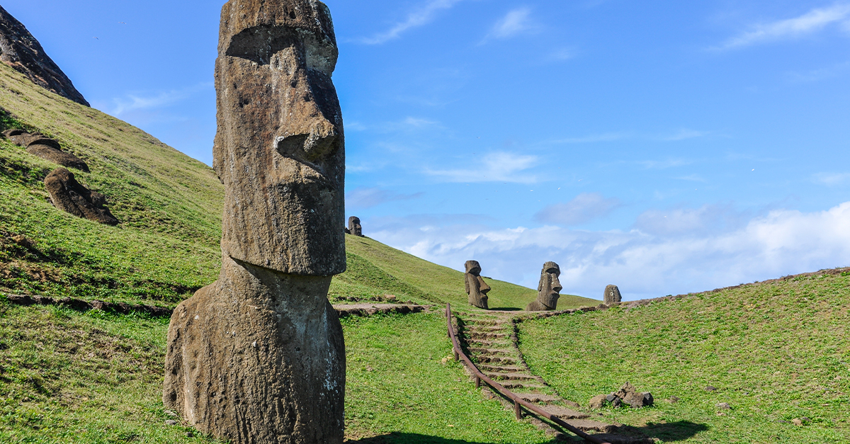 Moai statues in Rano Raraku Volcano, Easter Island, Chile