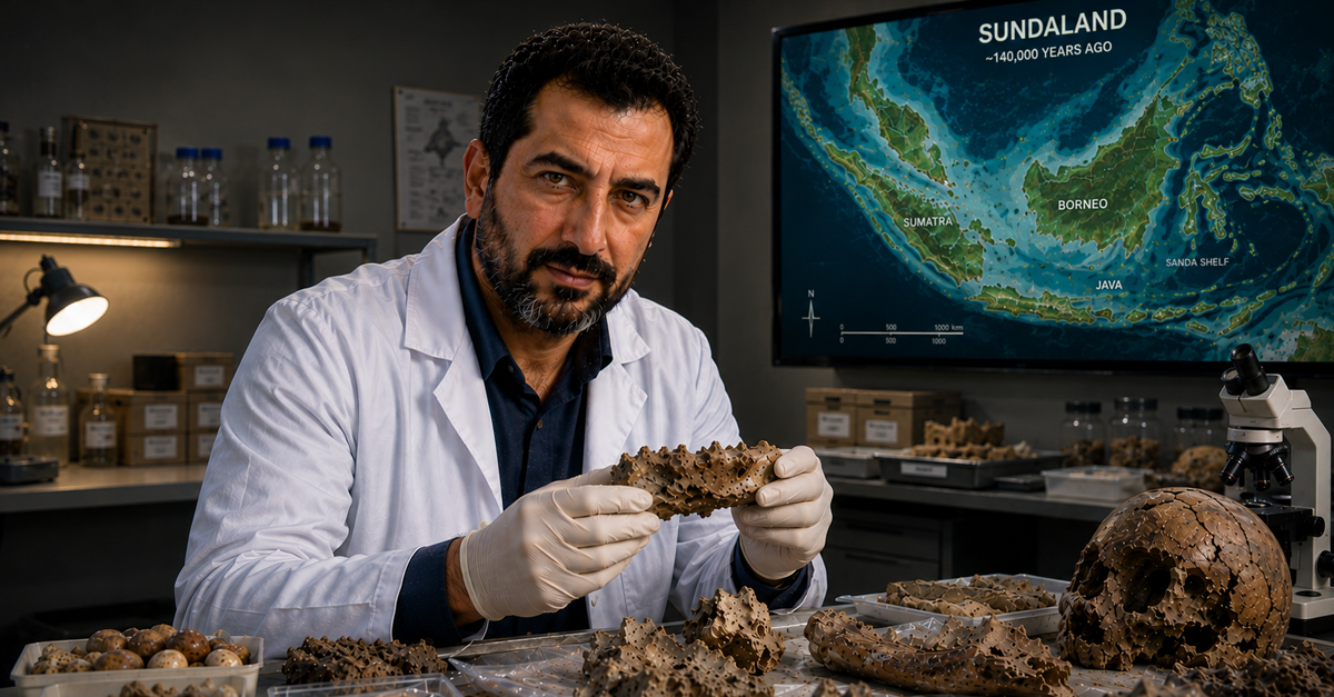 AI-generated image of an archaeologist examining fossils