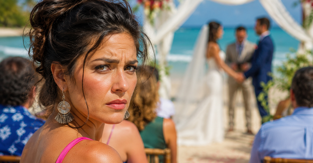Unimpressed wedding guest at a destination wedding.