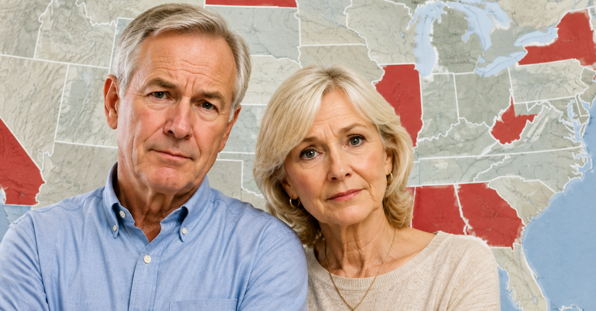 Boomer couple, USA states map in background