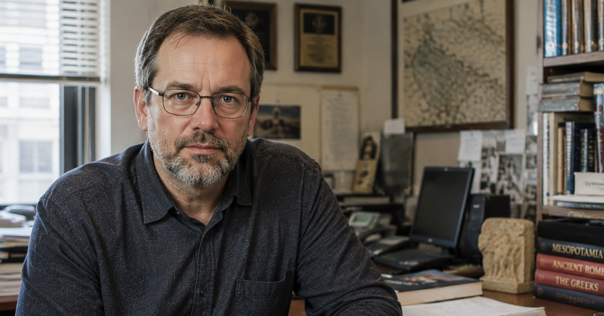 Male scientist in office