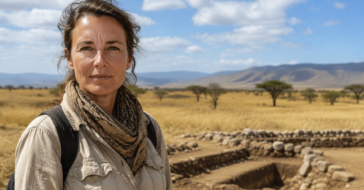 Woman anthropologist on savanna