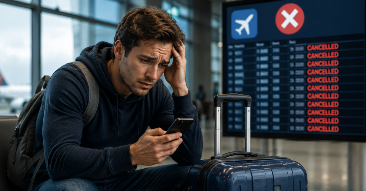 man worried about cancelled flights