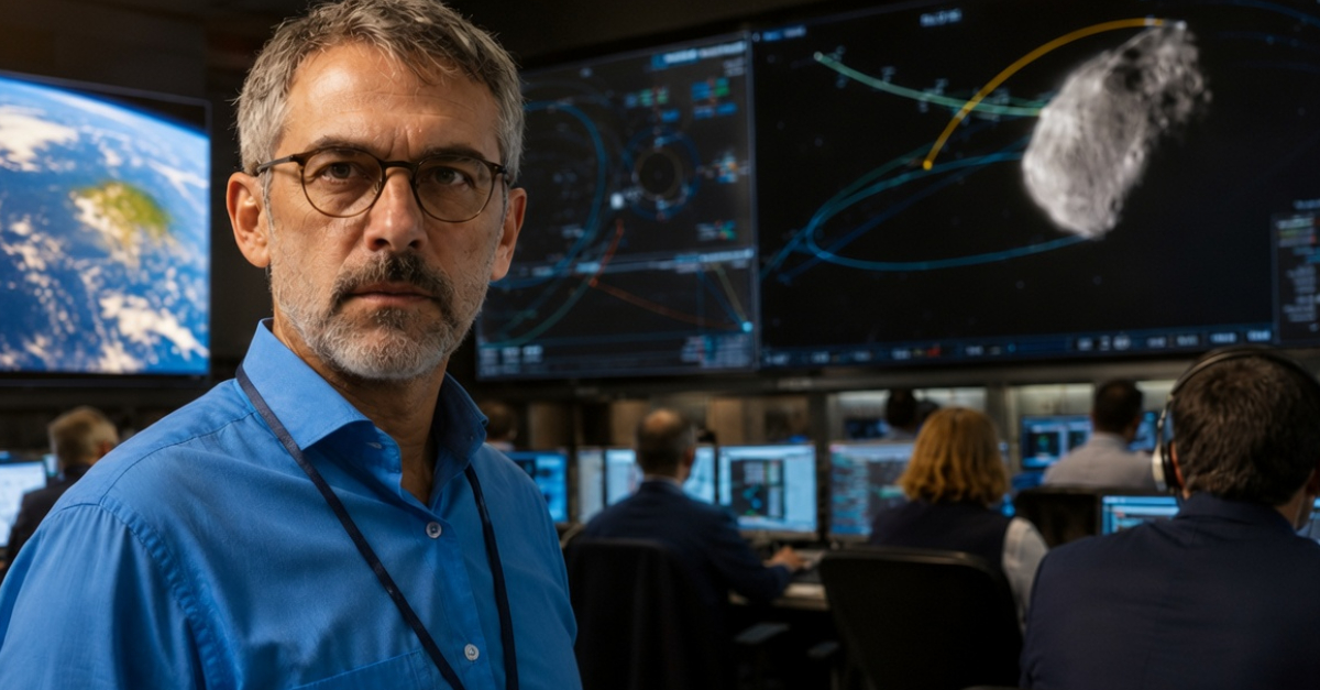 Scientist in NASA mission-control style room