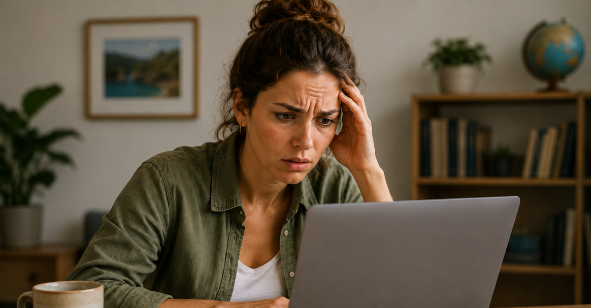 worried woman looking at computer