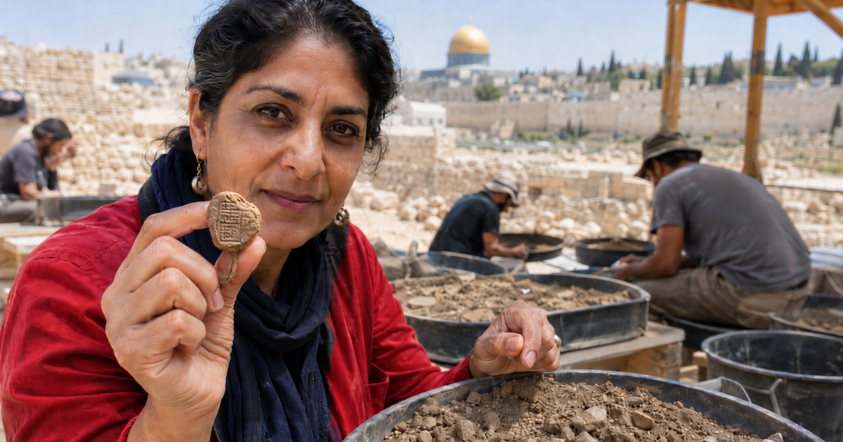Archaeologist holding an ancient clay seal