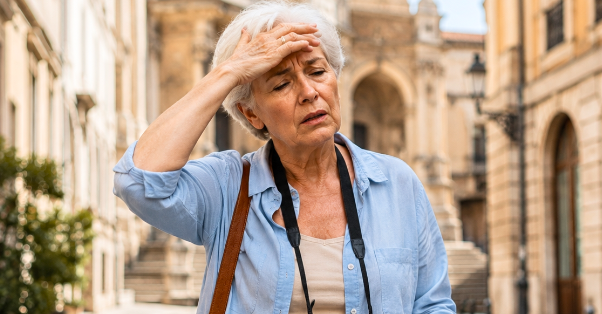 Tourist navigating a historic city street.