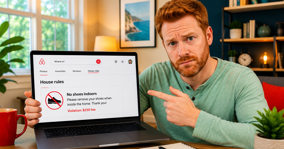 Red haired man showing a laptop screen