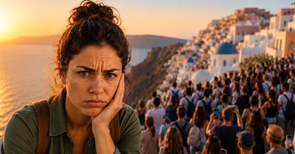 frustrated woman at tourist destination