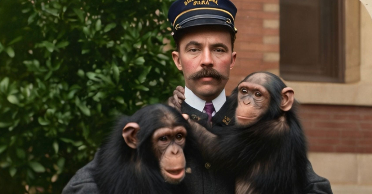 Man and Chimpanzees, Bronx Park New York