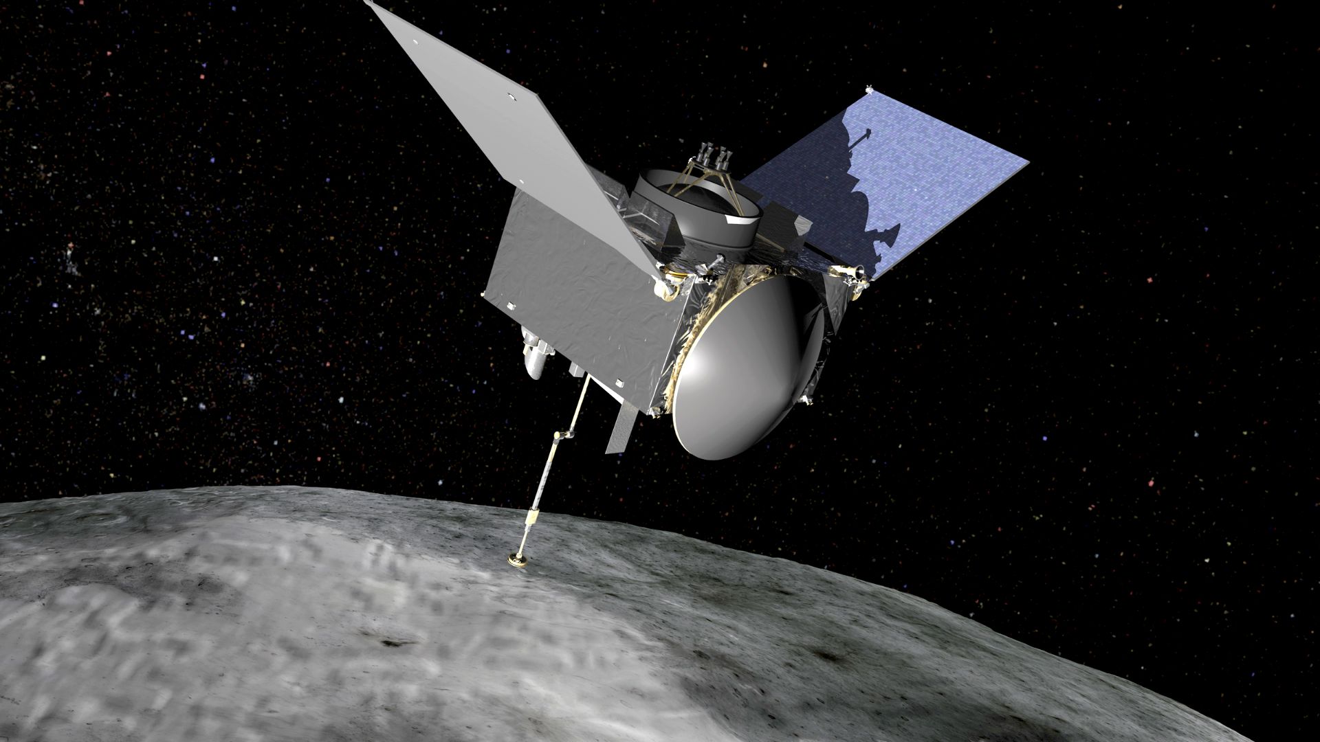 Artist’s conception of the OSIRIS-REx spacecraft at Bennu asteroid.